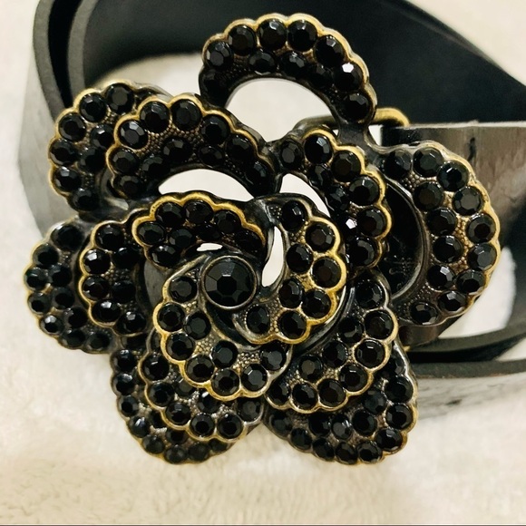 FOSSIL Tooled Belt Floral Rhinestone Jeweled Sz M - Picture 2 of 6